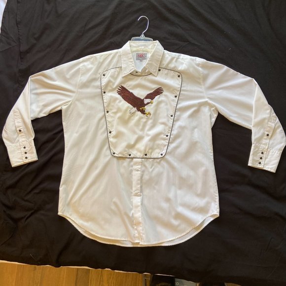 Ely Diamond - White Long-Sleeve Black Snap Shirt with Eagle Sz XL - Picture 10 of 14